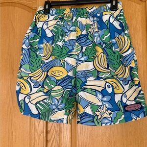 Vineyard Vines Blue Tropical Toucan Print Hybrid Shorts